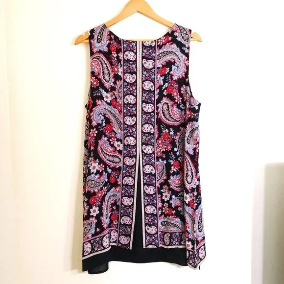 J. Jill Sleeveless Paisley Print Split Back Layered Long Tunic Top Size L - Picture 4 of 6